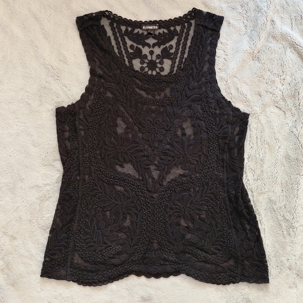 Express Black Lace Romantic Boho Sleeveless Top Size Small